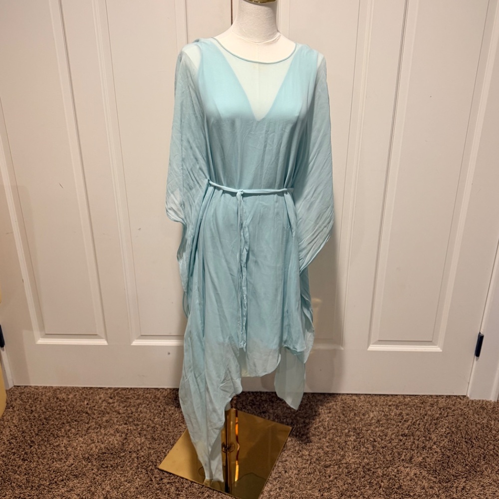BCBGMAXAZRIA Suzy Draped Asymmetric Mint Green Aqua Silk Dress - Picture 7 of 14
